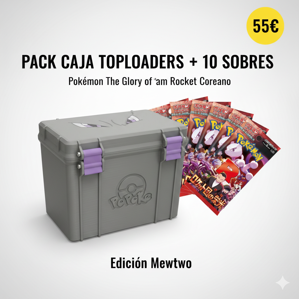 Pack Mewtwo — Caja Toploaders + 10 Sobres Glory of Team Rocket (Coreano)