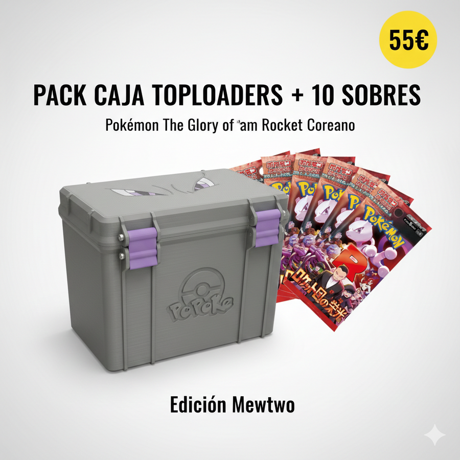 Pack Mewtwo — Caja Toploaders + 10 Sobres Glory of Team Rocket (Coreano)