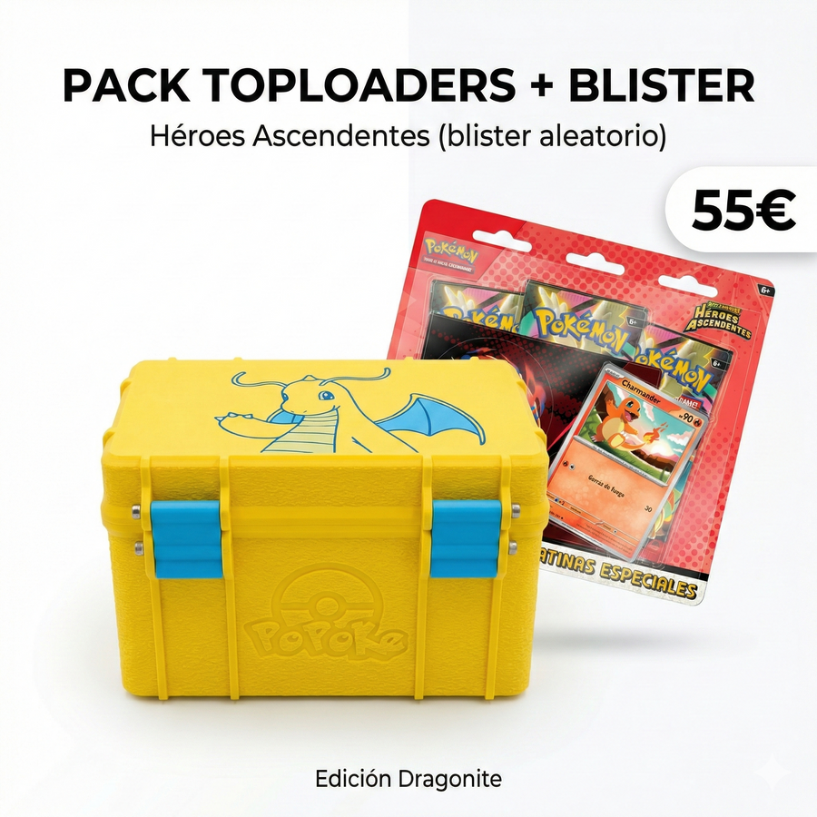 Pack Dragonite — Caja Toploaders + Blister Héroes Ascendentes