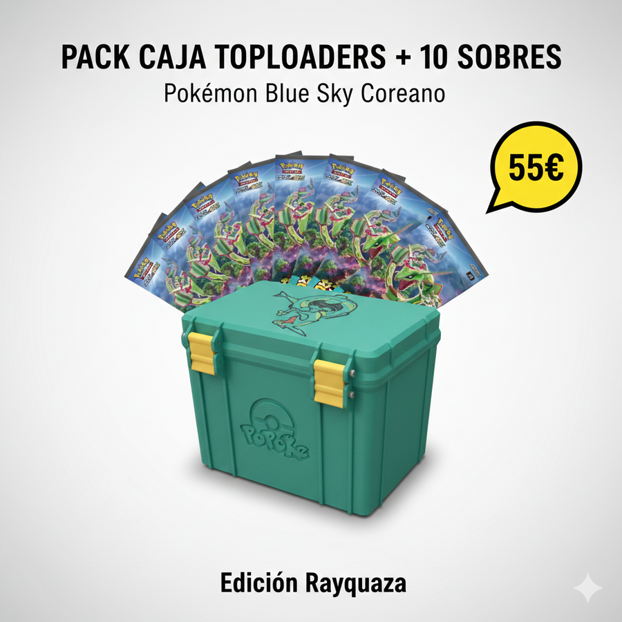 ⚡️🐉 Pack Rayquaza — Caja Toploaders + 10 Sobres Blue Sky