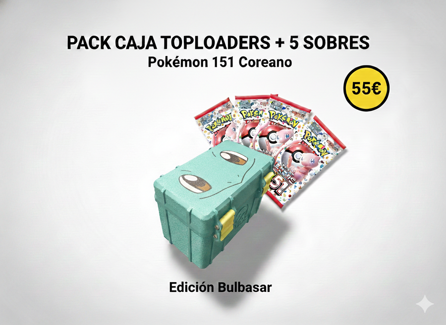 Pack Bulbasur — Caja Toploaders + 5 Sobres 151 Coreano