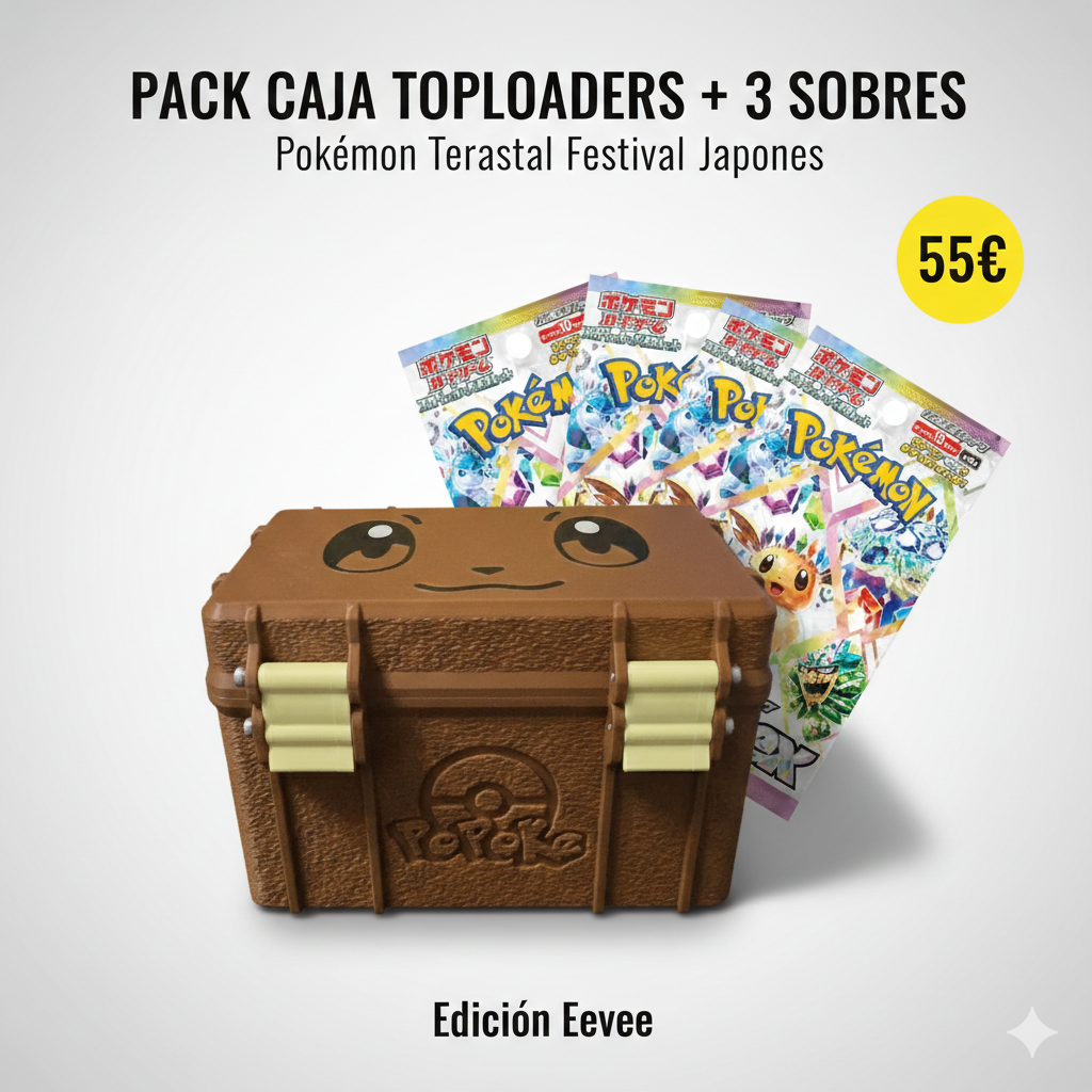 Pack Eevee — Caja Toploaders + 3 Sobres Terastal Festival Coreano